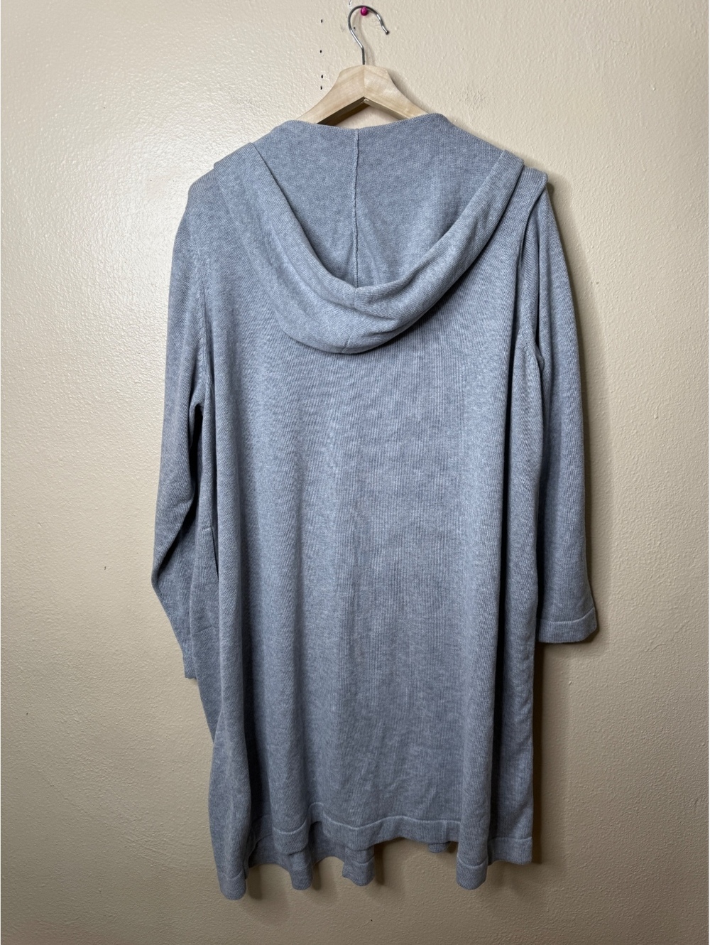 Eileen Fisher 3X Gray Organic Cotton Hooded Open Front Long Cardigan Duster - Picture 5 of 5